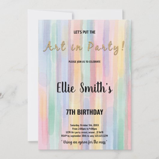 Bewerkbare Kinder Art Party Kaart met kleurrijke b (Voorkant)