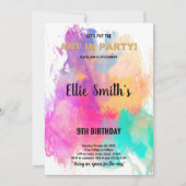 Bewerkbare Kinder Art Party Kaart met Rainbow Spla (Voorkant)