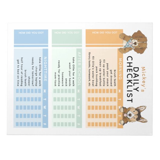 Bewerkbare Kinder dagelijkse taak Chore-to-do chec Notitieblok (Voorkant)