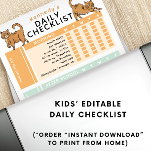 Bewerkbare Kinder Dagelijkse Taakkarwei Checklist  Poster