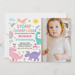 Bewerkbare Kinder Dino Party Uitnodigen Feestdagenkaart