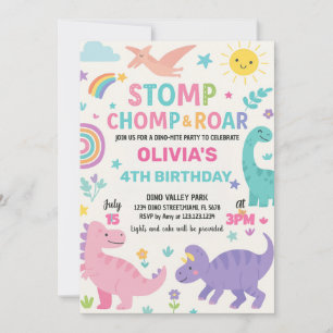 Bewerkbare Kinder Dino Party Uitnodigen Feestdagenkaart