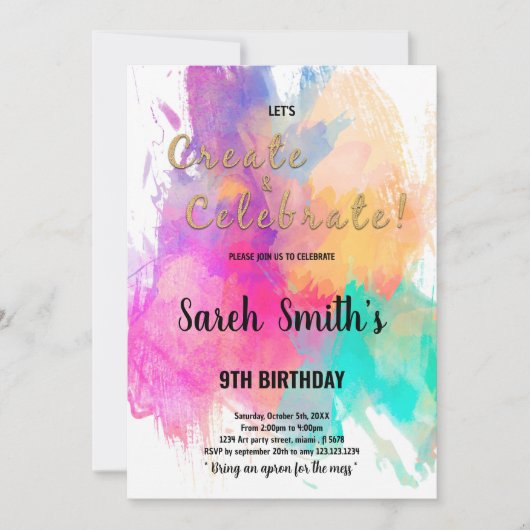 Bewerkbare Kinder kunstparty uitnodigen met Color Kaart (Voorkant)