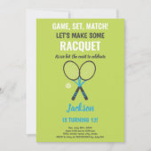 Bewerkbare Kinder sportparty Kaart met racket en b (Voorkant)