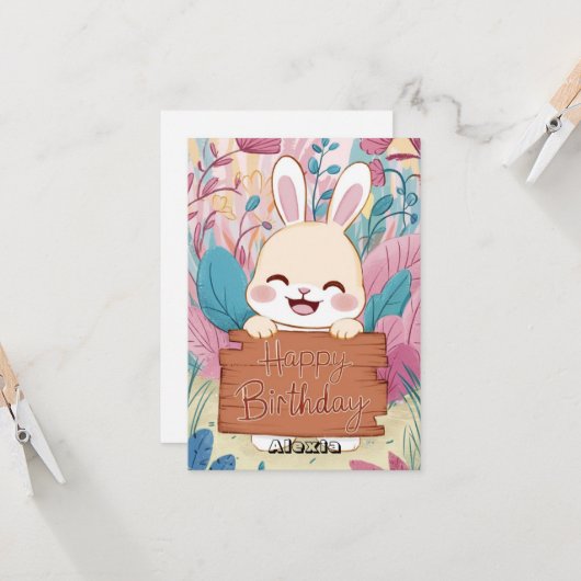 Bewerkbare kinderen Bunny digitale verjaardag Kaart (Voorkant / Achterkant in situ)