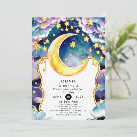 Bewerkbare kinderen maan verjaardag kaart (Staand voorkant)