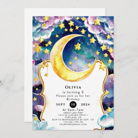 Bewerkbare kinderen maan verjaardag kaart (Voorkant / Achterkant)