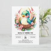 Bewerkbare Kinderen Vogel Verjaardag Kaart (Staand voorkant)