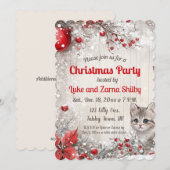 Bewerkbare Kitten en bessen kerstfeest Kaart (Voorkant / Achterkant)