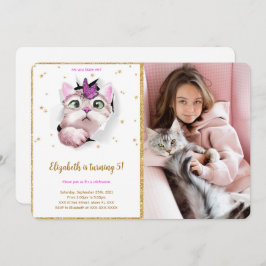 Bewerkbare Kitten Verjaardagsfoto Uitnodiging