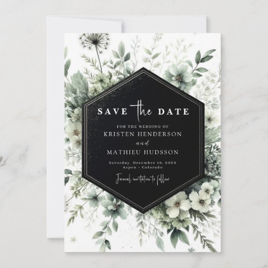 Bewerkbare Klassieke Bloemen Sage Groene Huwelijk Save The Date (Voorkant)