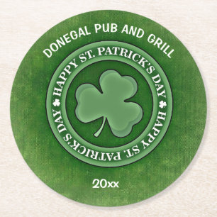 Bewerkbare Klaver St. Patrick's Day Ronde Kartonnen Onderzetter
