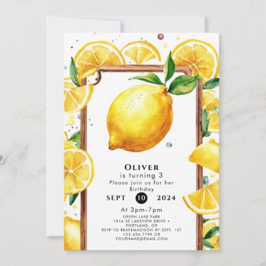 Bewerkbare kleine citroen verjaardag kaart (Voorkant)