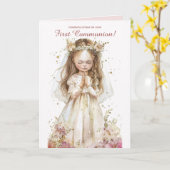 Bewerkbare kleine meisje bidden eerste communie kaart (Gele Bloem)