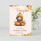 Bewerkbare kleine pompoen Baby shower uitnodiging, Kaart (Staand voorkant)