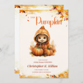 Bewerkbare kleine pompoen Baby shower uitnodiging, Kaart (Voorkant / Achterkant)