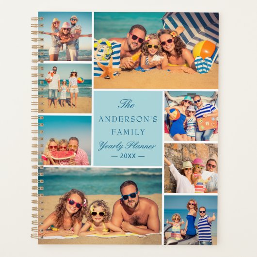 Bewerkbare Kleur Aangepaste 9 Foto Collage Familie Planner (Voorkant)
