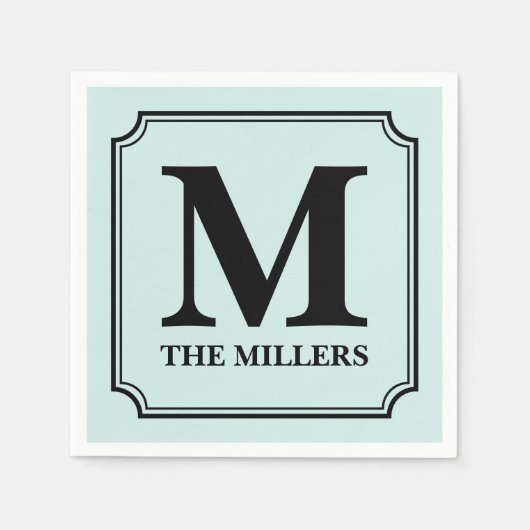 Bewerkbare kleur Achtergrond Naam Monogram Servetten (Voorkant)