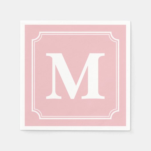 Bewerkbare kleur achtergrond wit rand monogram servetten (Voorkant)