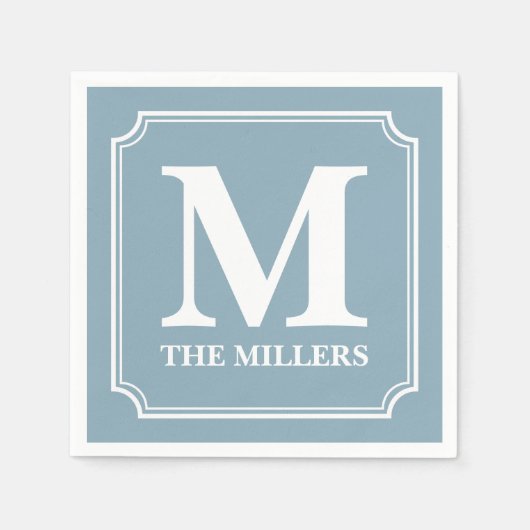 Bewerkbare kleur Achtergrond Witte Naam Monogram Servet (Voorkant)