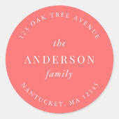 Bewerkbare kleur Achternaam Retouradres Modern Ronde Sticker (Voorkant)