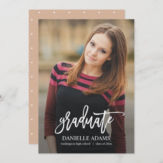 Bewerkbare kleur afstudeer aankondiging met witte  (Voorkant / Achterkant)