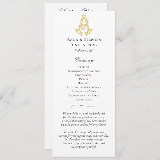 BEWERKBARE KLEUR ALS Monogram SA Monogram Programm Programmakaart (Voorkant / Achterkant)