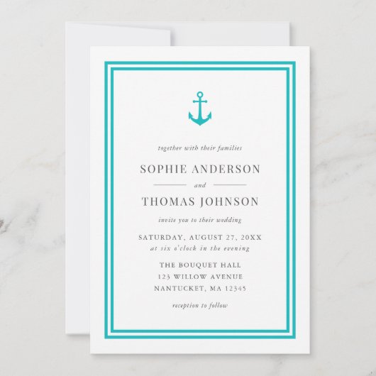 Bewerkbare kleur anker en witte strepen bruiloft kaart (Voorkant)