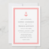 Bewerkbare kleur anker en witte strepen bruiloft kaart (Voorkant)