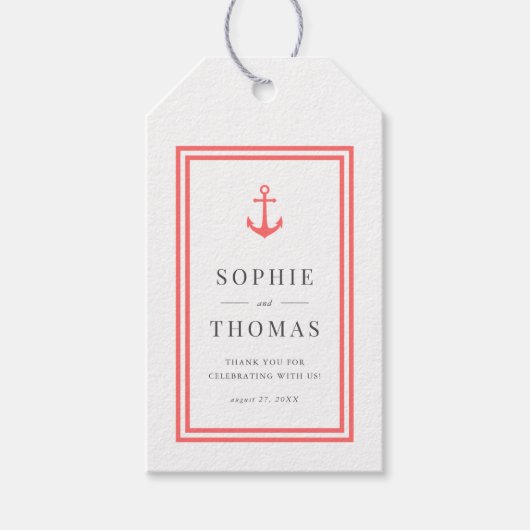 Bewerkbare kleur anker witte strepen bruiloft cadeaulabel (Voorkant)