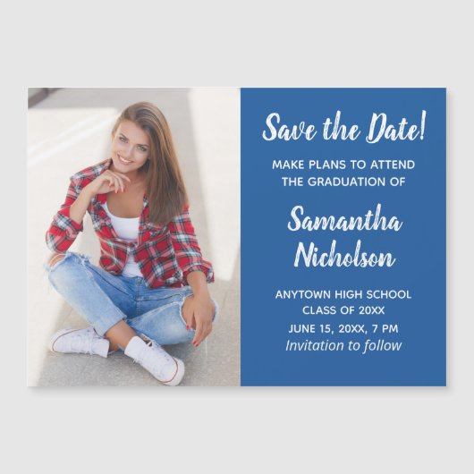 Bewerkbare kleur Blauw Afstuderen Foto Opslagdatum (Voorkant)