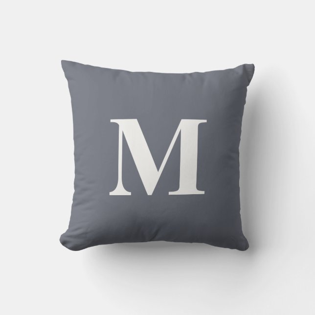 Bewerkbare Kleur Blauw Witte Monogram Initiaal Buitenkussen (Voorkant)