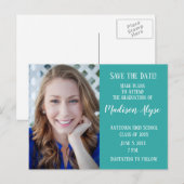 Bewerkbare kleur Blauwgroen Foto Afstuderen Opslag Aankondigingskaart (Voorkant / Achterkant)