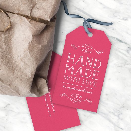 Bewerkbare kleur bloeit handgemaakt met liefde cadeaulabel