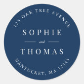 Bewerkbare kleur Bruiloft Retouradres Modern Ronde Sticker (Voorkant)