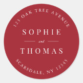 Bewerkbare kleur Bruiloft Retouradres Modern Ronde Sticker (Voorkant)