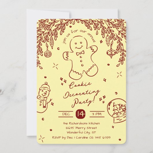 Bewerkbare Kleur Cookie Decorating Party Doodles Kaart (Voorkant)