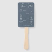 Bewerkbare kleur Dusty Blue Wedding Timeline Handwaaier (Voorkant)