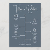 Bewerkbare kleur Dusty Blue Wedding Timeline Programmakaart (Voorkant)