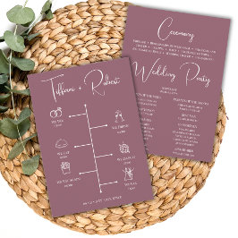 Bewerkbare kleur Dusty Pink Wedding Tijdlijn Programmakaart