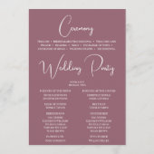 Bewerkbare kleur Dusty Pink Wedding Tijdlijn Programmakaart (Achterkant)