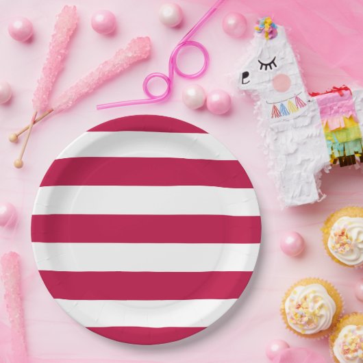 Bewerkbare kleur en grote witte strepen papieren bordje (Feest)