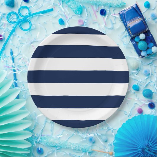 Bewerkbare kleur en grote witte strepen papieren bordje (Feest)