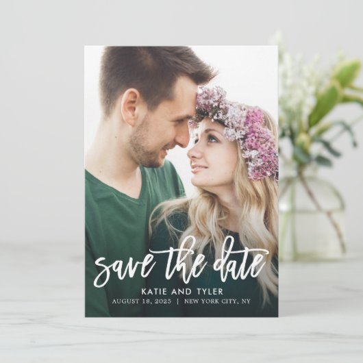 Bewerkbare kleur geborsteld charm opslaan Datum Ka Bedankkaart (Staand voorkant)