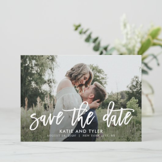 Bewerkbare kleur geborsteld charm opslaan Datum ka Bedankkaart (Staand voorkant)