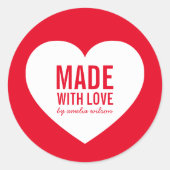 Bewerkbare kleur gemaakt met liefde wit hart ronde sticker (Voorkant)