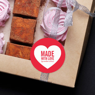 Bewerkbare kleur gemaakt met liefde wit hart ronde sticker