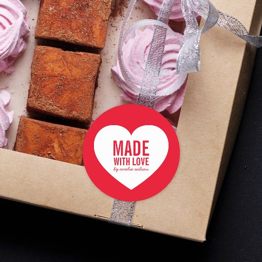 Bewerkbare kleur gemaakt met liefde wit hart ronde sticker