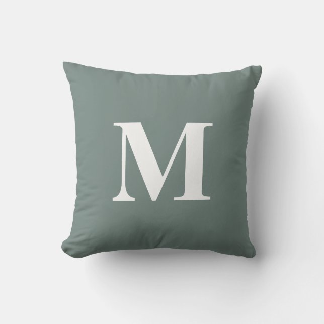 Bewerkbare Kleur Groen Wit Monogram Eerste Letter Buitenkussen (Voorkant)