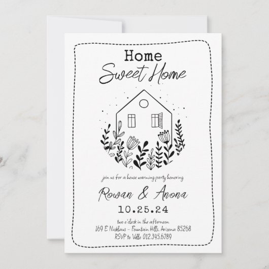 Bewerkbare kleur Handgetrokken Sweet House Warming Kaart (Voorkant)